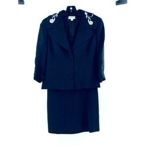 Bebe Women's Black Embroidered Sleeveless Cocktail Dress Jacket Suit Set Size 8